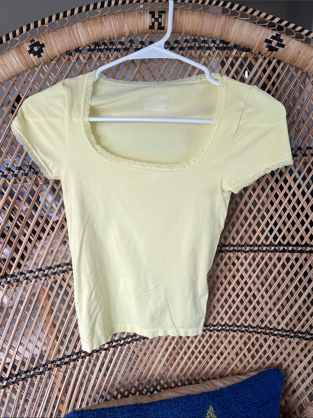Wild fable Lace-Trim Square Neck Short Sleeve Top - Pale Yellow